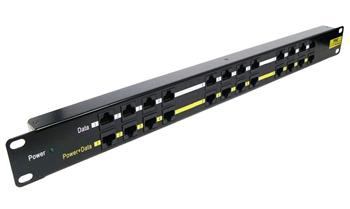 Patchpanel 19", osazený, 12 x RJ45, pasivní PoE panel do racku