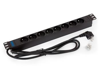 Rozvodný panel Triton 19" 1U; 8 x zásuvka podle ČSN, max. 16 A; kabel 3 x 1,5 mm, 2 m + zástrčka univerzál CZ-DE max. 1