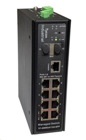 Tycon System TP-SW8GAT/24-SFP, industrial PoE+ switch, 8x 1G Ethernet, 2x SFP